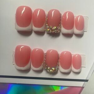 CUSTOM ✨French Tip Bling Nails| Long Lasting | Short Square Press On Nails